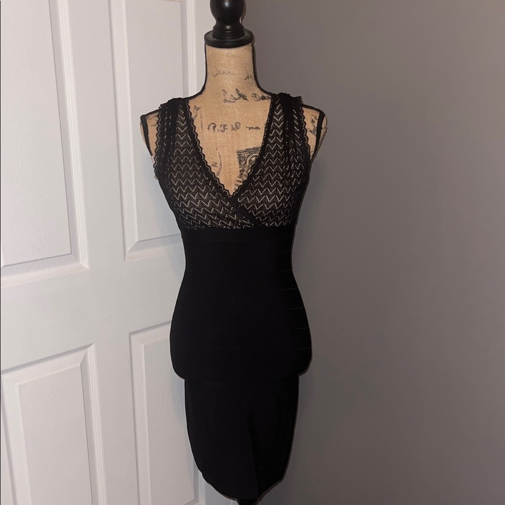 Black Sleeveless Dress with Sheer Chevron Detail
